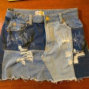 Two toned denim mini skirt